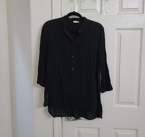 Black stripe 3/4 Sleeve Button Down Shirt